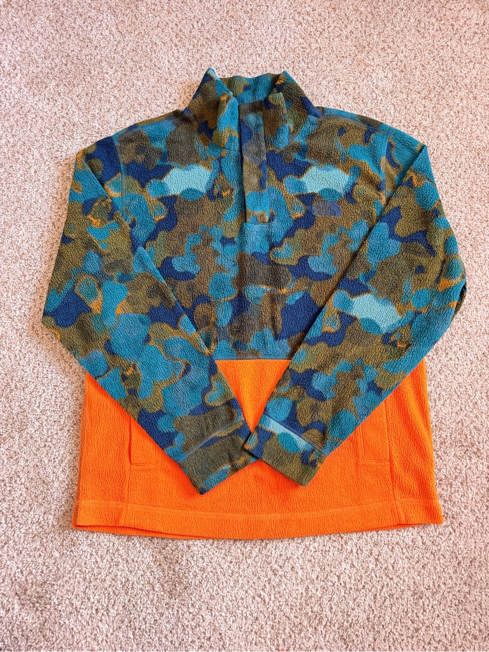 The North Face Pali Pile Fleece Jacket 1/4 Snap Camo Mandarin Orange Colorblock